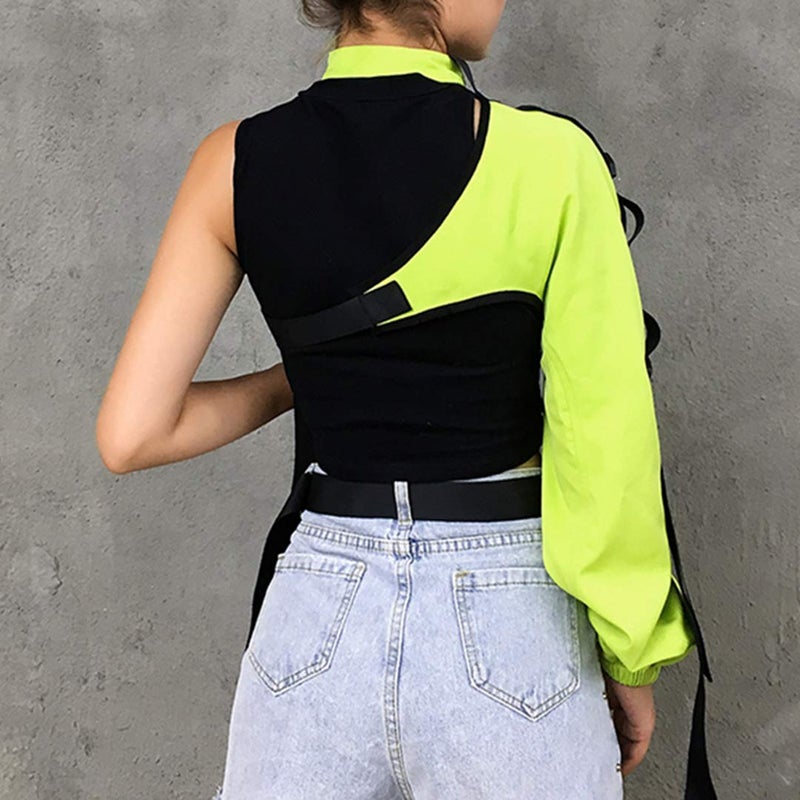 FlyCC Women Sexy One Shoulder Adjustable Buckle Crop Tops - Reflective Festival Rave Form Fitting Shrugs - Image 4